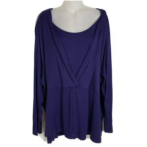 Kris Jenner Kollection Top Womens Size 3X Twist Front Knit Gathering Blue Haze